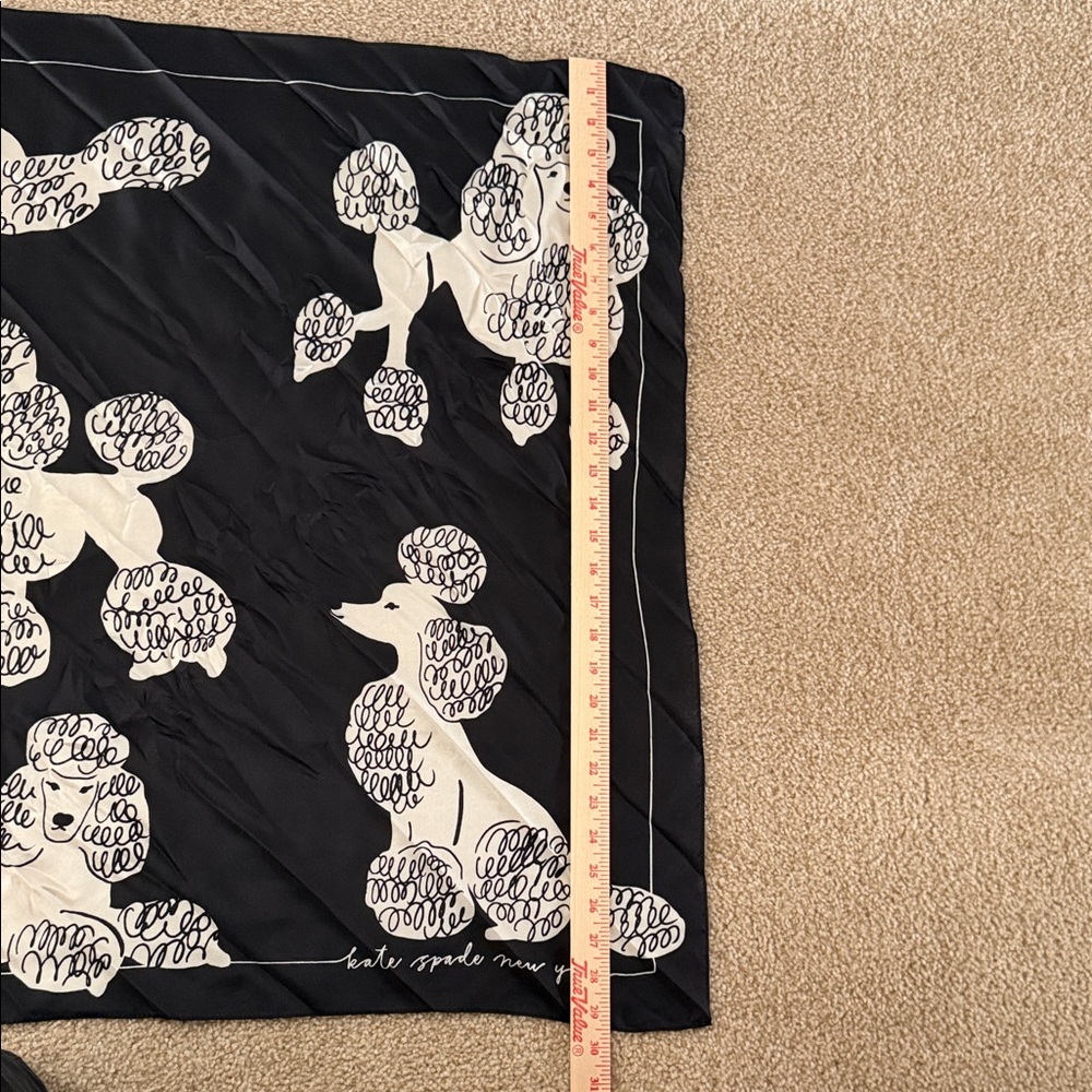 Kate Spade New York Black & White Poodles Silk Scarf ~30x30 NWT - Picture 6 of 7